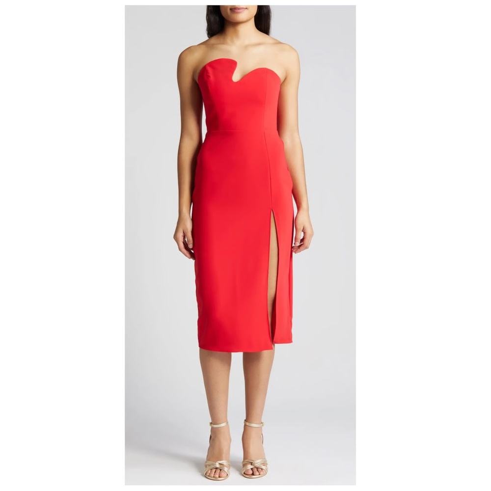 Amanda Uprichard puzzle midi Elegant Red Strapless Dress